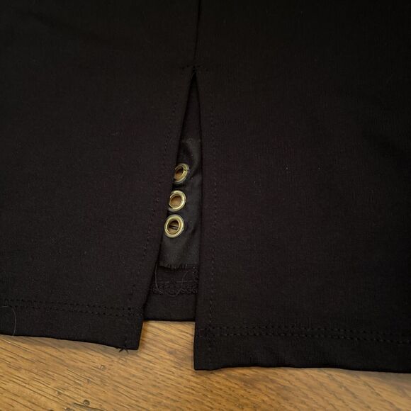 1X Ashley Blue Skirt Elastic Waist Gold Rivet Embellishment Black Slit - Picture 8 of 9